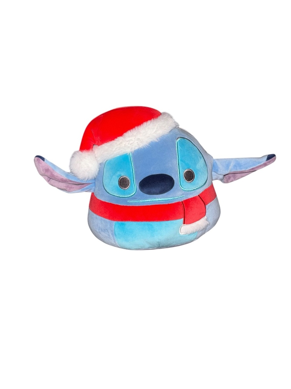 Disney Blue Stitch Plush with Red Santa Hat and Scarf